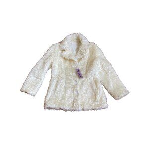 Bright Off White Reversible Faux Fur Coat sz L